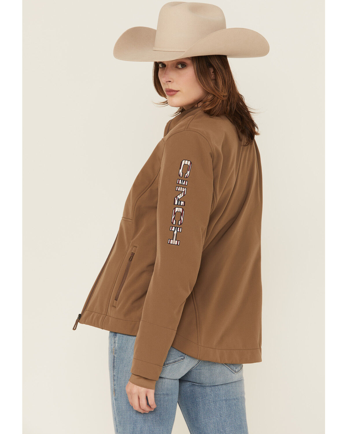 Image #4 - Cinch Women's Concealed Carry Bonded Softshell Jacket, Brown, hi-res