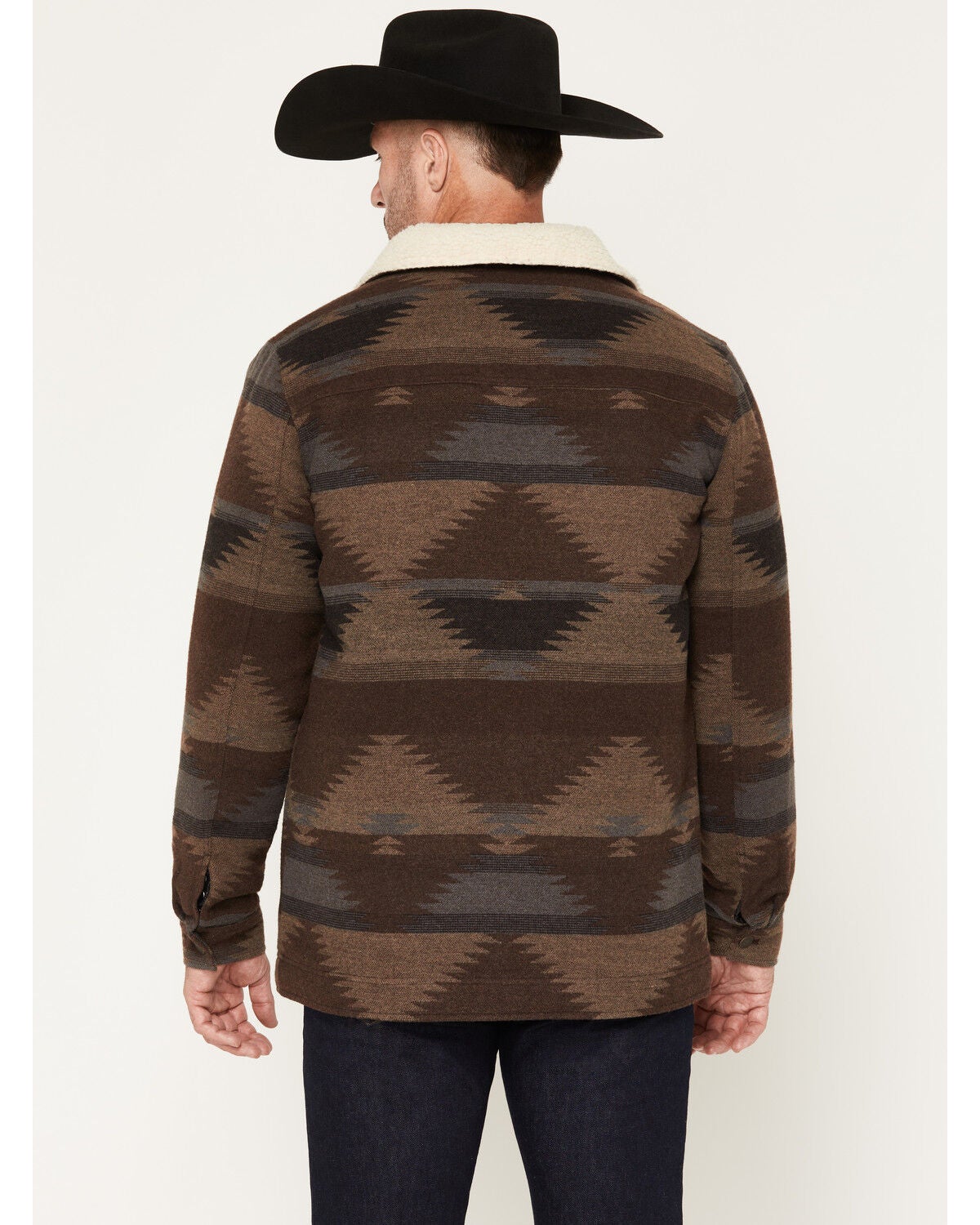 Image #4 - Cody James Men's Edward Southwestern Print Wool Sherpa Lined Jacket, Chocolate, hi-res