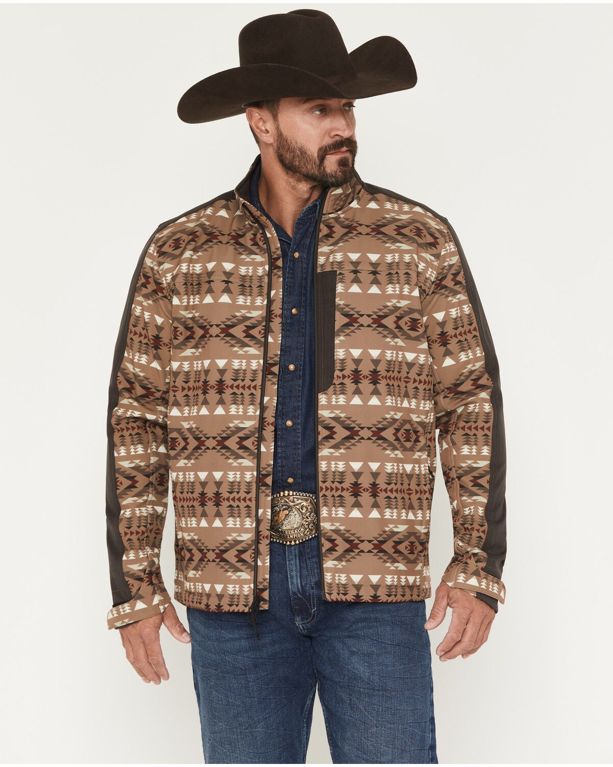Cody James Men's Calhoun Southwestern Print Textured Softshell Jacket, Brown, hi-res
