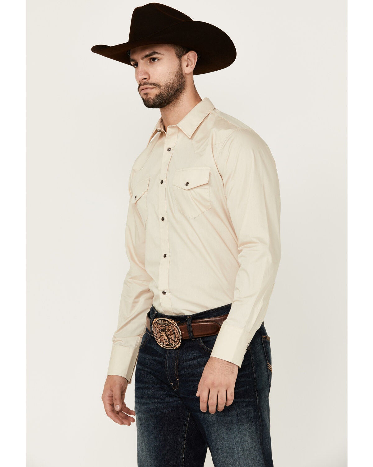 Image #2 - Gibson Men's Basic Solid Long Sleeve Pearl Snap Western Shirt - Big, Tan, hi-res