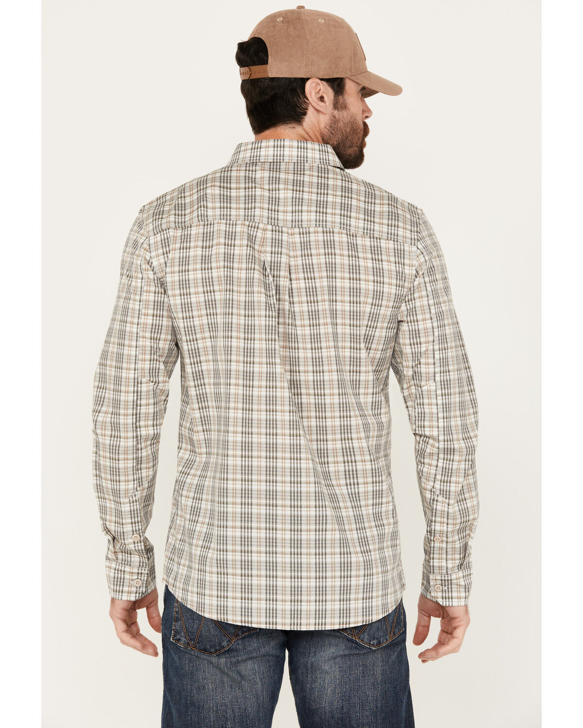 Image #4 - Brothers and Sons Men's Bexar Plaid Print Long Sleeve Button Down Western Shirt, Tan, hi-res