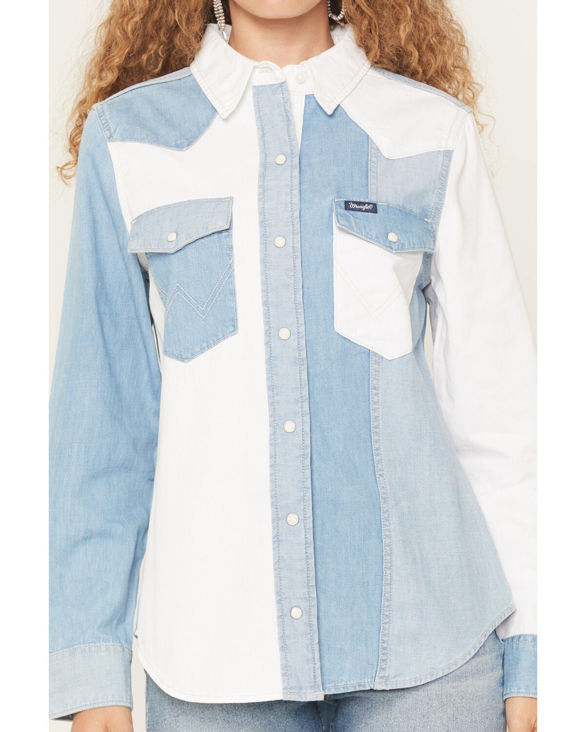 Image #3 - Wrangler Retro Women's Two Tone Long Sleeve Snap Denim Western Shirt, Blue, hi-res