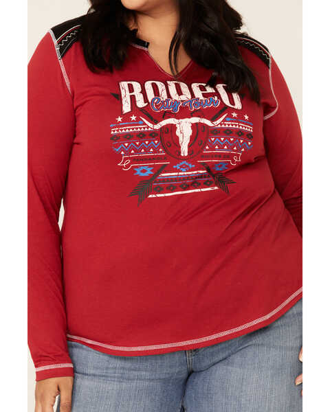 Image #3 - White Label by Panhandle Women's Red Rodeo City Tour Fringe Tee - Plus, Red, hi-res