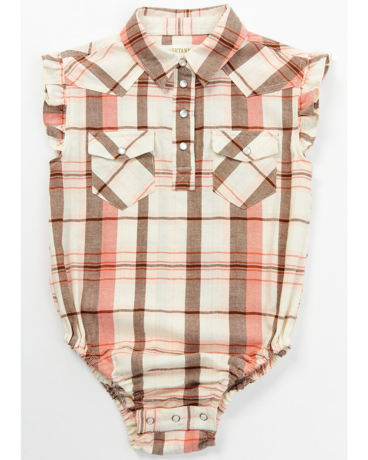 Image #1 - Shyanne Infant Girls' Plaid Print Ruffle Short Sleeve Onesie, Cream, hi-res