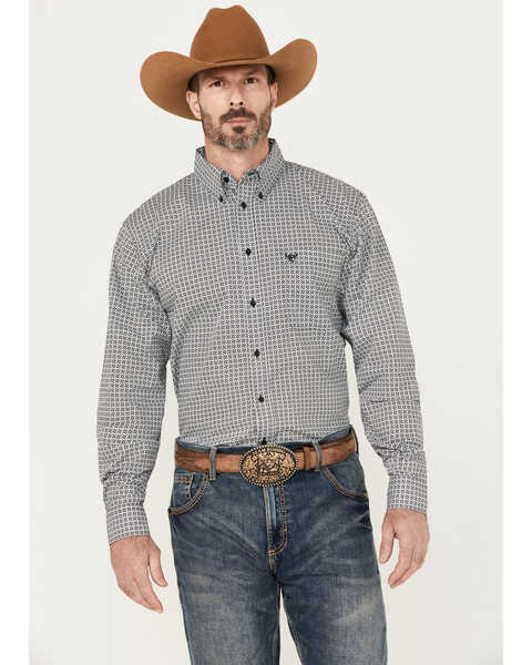 Cowboy Hardware Men's Twisted Adobe Geo Print Long Sleeve Button-Down Western Shirt, Black, hi-res