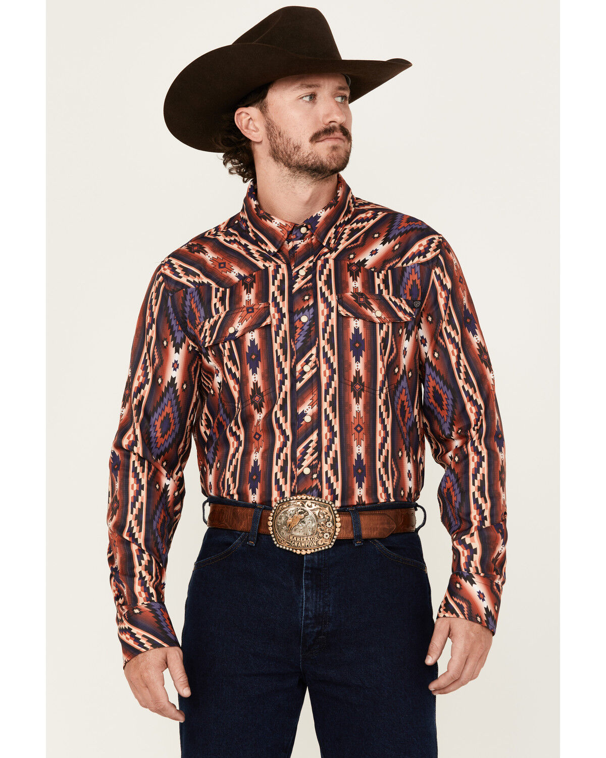 Image #1 - Rock & Roll Denim Men's Tek Southwestern Striped Long Sleeve Snap Western Shirt, Multi, hi-res