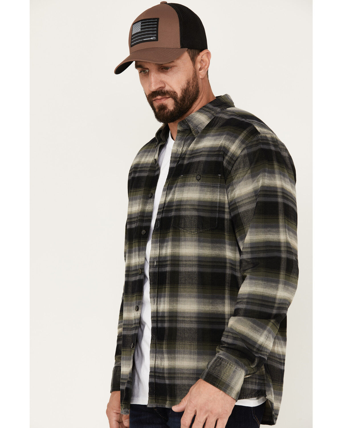 Image #2 - North River Men's Corduroy Medium Plaid Long Sleeve Button Down Shirt, Black, hi-res