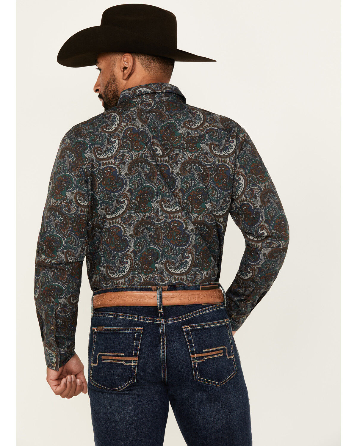 Image #4 - Gibson Trading Co Men's Crazy Paisley Print Long Sleeve Snap Western Shirt, Teal, hi-res