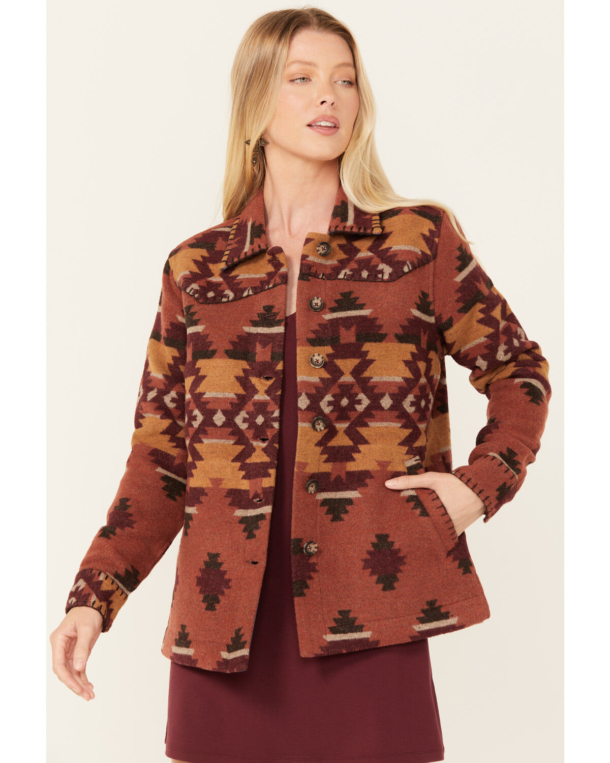 Image #1 - Idyllwind Women's Lane Southwestern Print Shacket, Pecan, hi-res