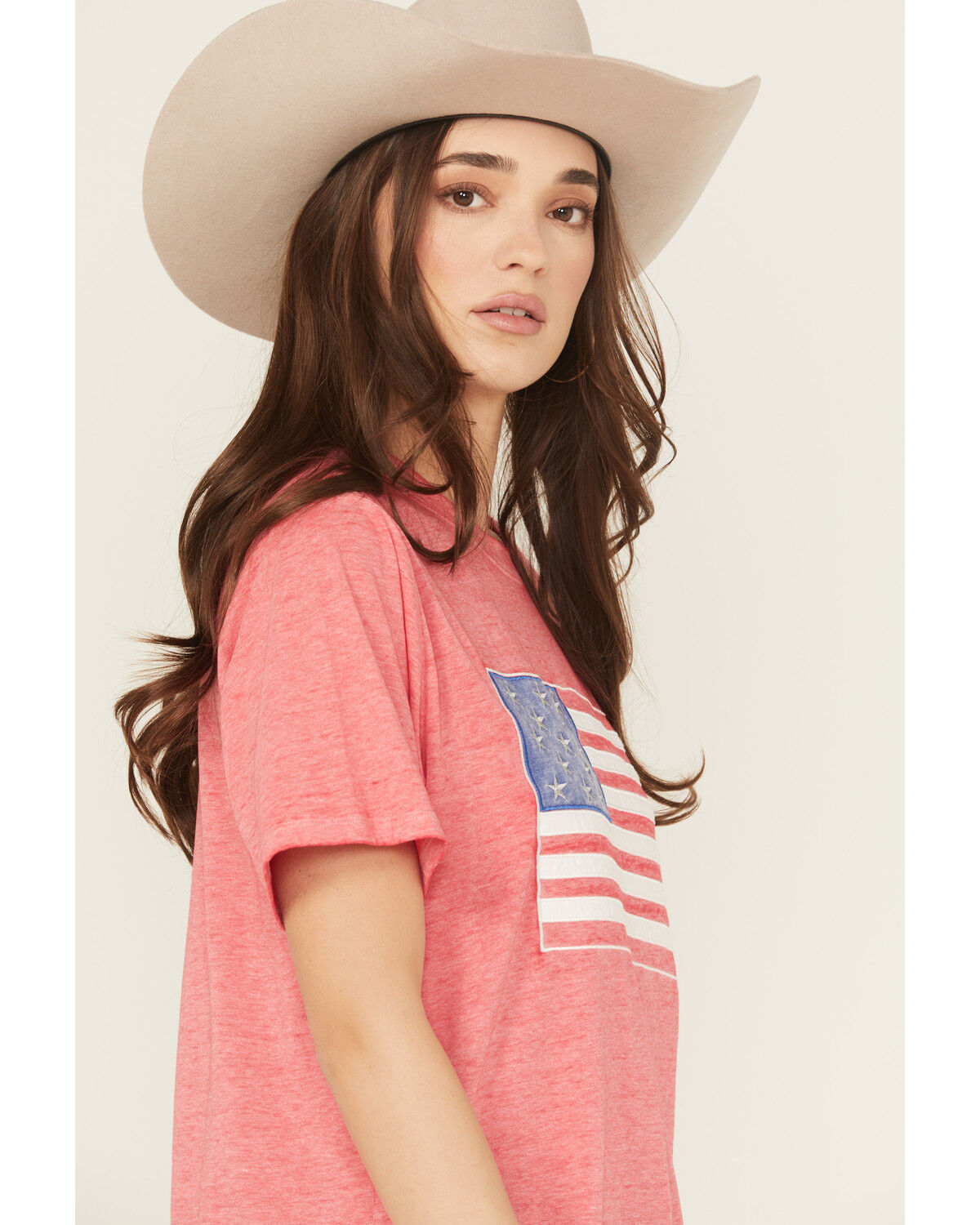 Image #2 - Blended Women's Flag Embroidered Short Sleeve Tee, Red, hi-res