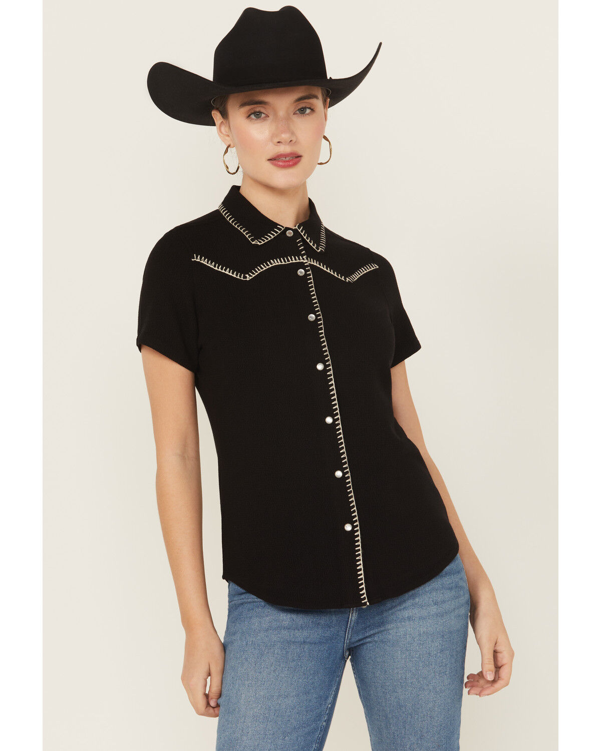 Image #2 - Idyllwind Women's Featherlight Short Sleeve Snap Shirt, Black, hi-res