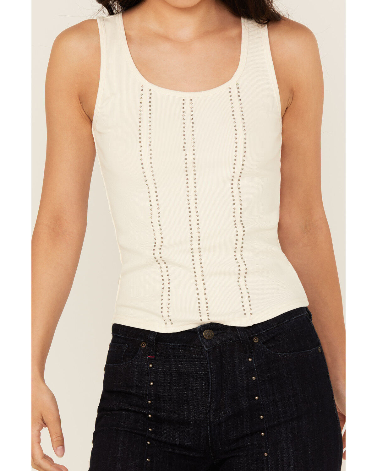Image #3 - Idyllwind Women's Sevier Studded Ribbed Tank Top, Ivory, hi-res