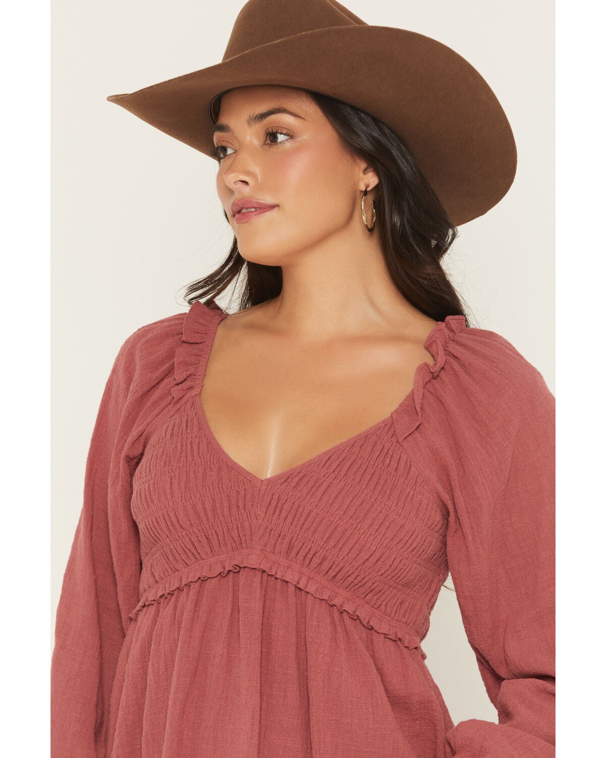 Image #2 - Yura Women's Long Sleeve Smocked Top, Rose, hi-res