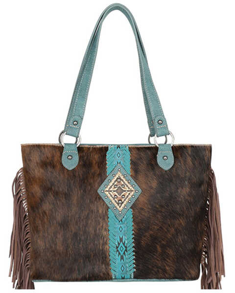 Image #1 - Trinity Ranch by Montana West Women's Cowhide Concealed Carry Tote, Turquoise, hi-res