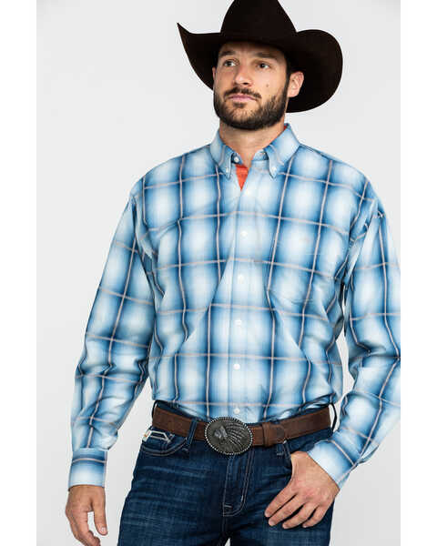 Image #1 - Resistol Men's Heitmiller Ombre Large Plaid Long Sleeve Western Shirt , Blue, hi-res
