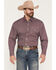 Image #1 - Stetson Men's Micro Geo Print Long Sleeve Snap Western Shirt, Wine, hi-res