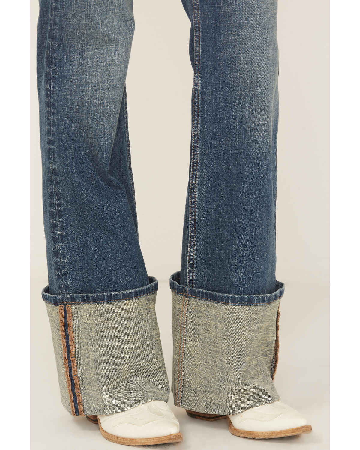 Image #2 - Shyanne Women's Harden Medium Wash High Rise Trouser Tall Cuff Comfort Stretch Denim Jeans, Medium Wash, hi-res