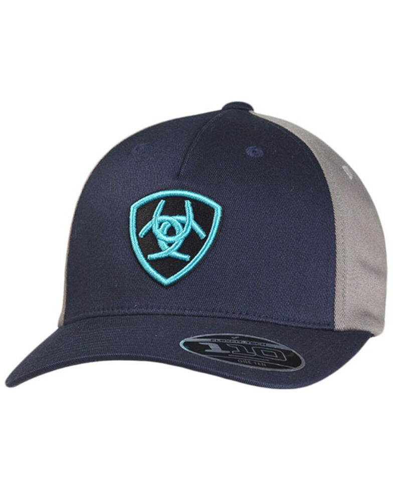 Ariat Men's Navy & Grey Embroidered Logo Flex Fit Ball Cap , Navy, hi-res