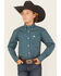 Image #1 - Cinch Boys' Geo Print Long Sleeve Button-Down Western Shirt, Teal, hi-res