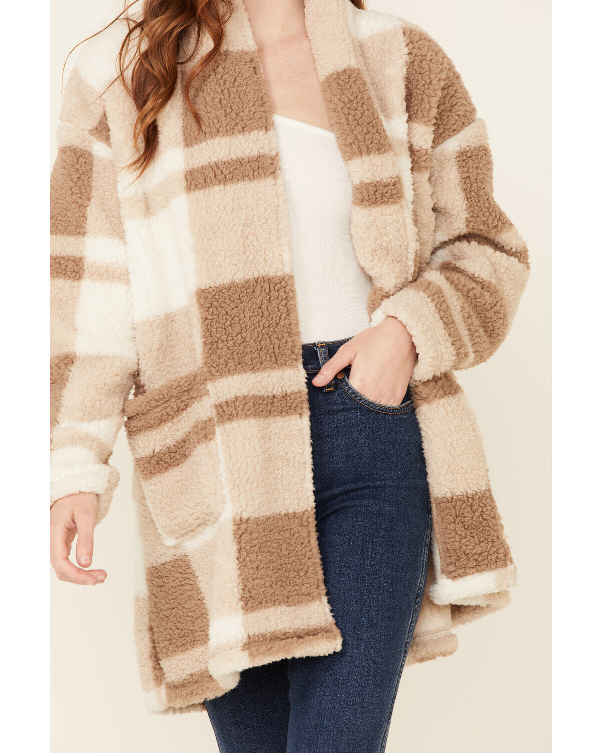 open front sherpa cardigan