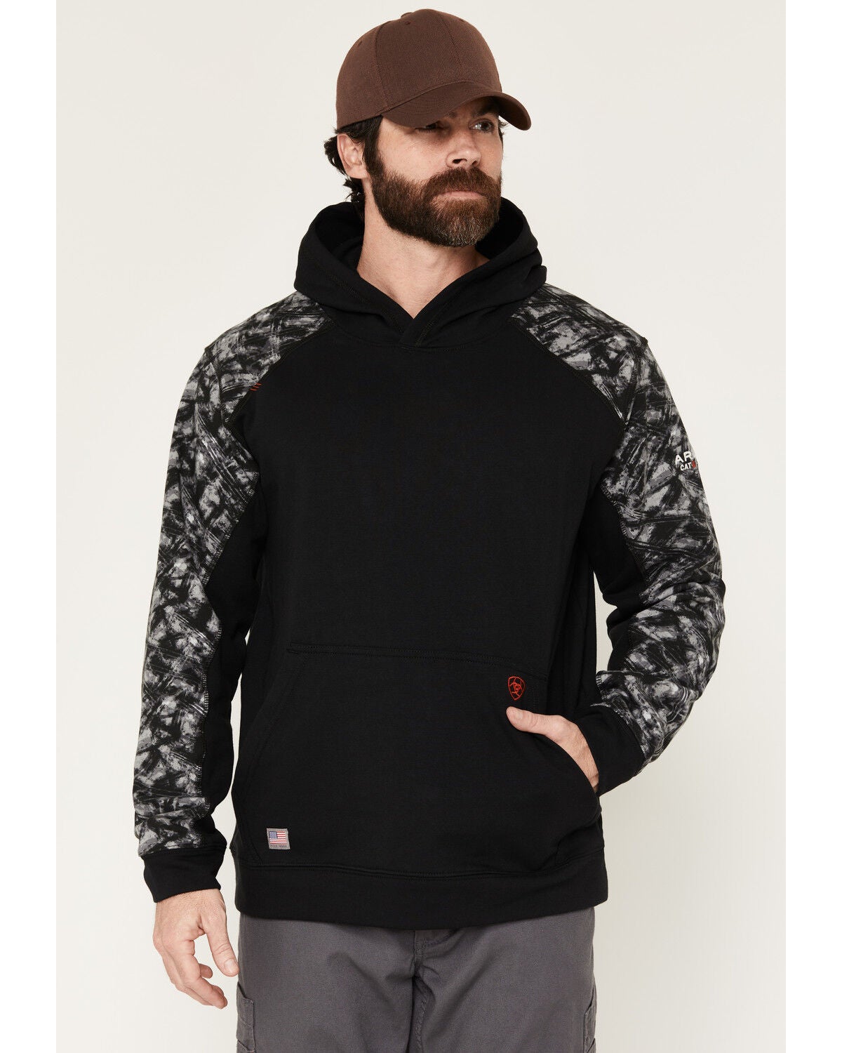 Image #1 - Ariat Men's FR Durastretch Color Block Hooded Sweatshirt, Camouflage, hi-res