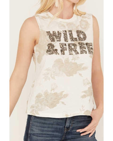 Image #3 - Idyllwind Women's Abby Wild and Free Embellished Graphic Tank, Ivory, hi-res
