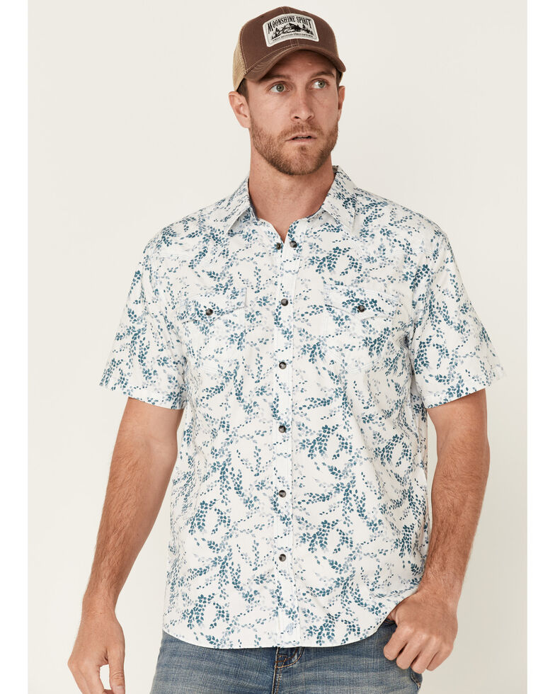 Moonshine Spirit Men's Vineyard Floral Print Short Sleeve Snap Western Shirt , White, hi-res
