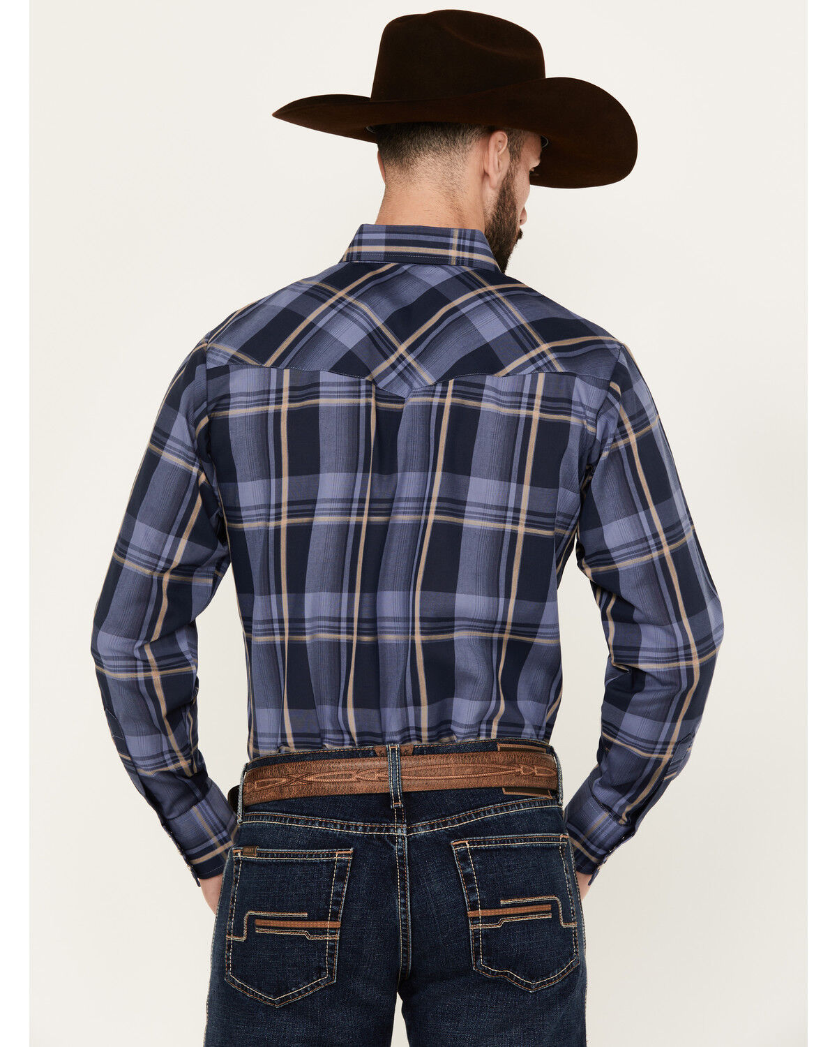 Image #4 - Ely Walker Men's Plaid Print Long Sleeve Snap Western Shirt, Blue, hi-res