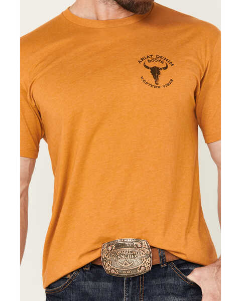 Image #3 - Ariat Men's Bull Skull Short Sleeve Graphic T-Shirt, Mustard, hi-res