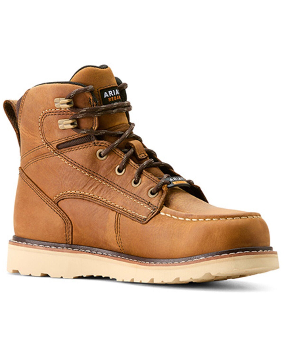 Ariat Women's Rebar 6" Wedge Waterproof Moc Toe Work Boots - Soft Toe, Brown, hi-res