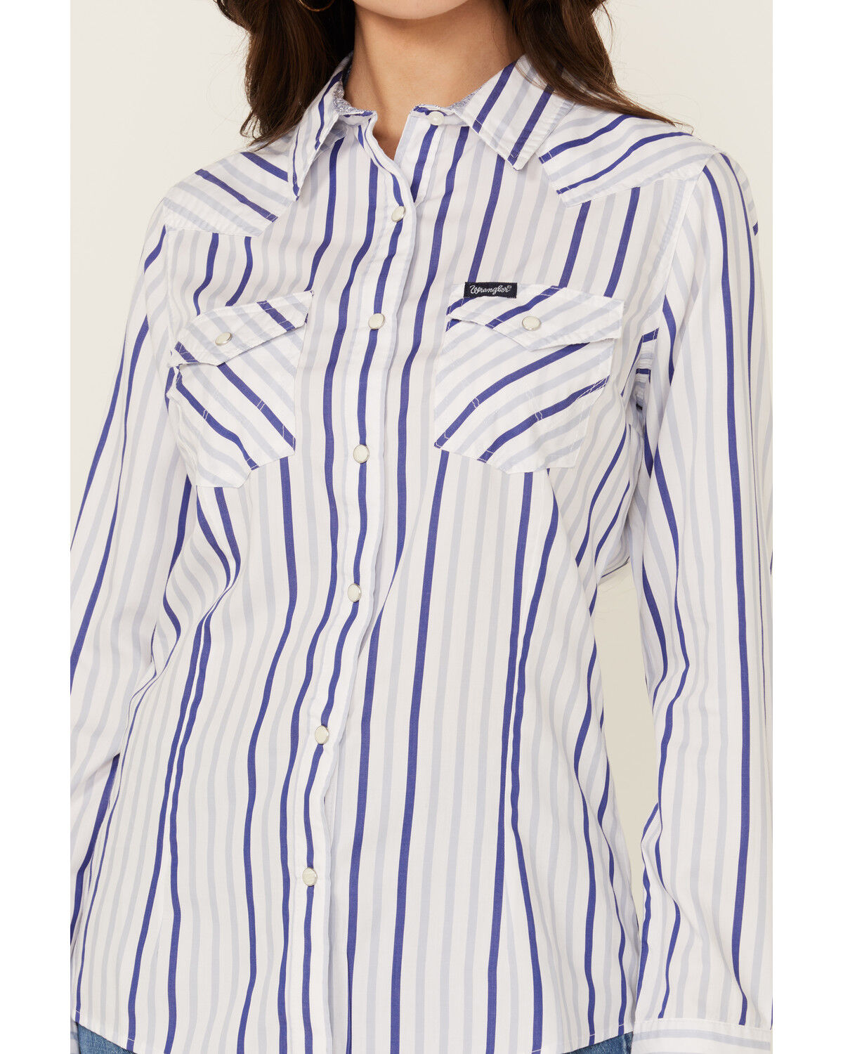 Image #3 - Wrangler Retro Women's Striped Print Long Sleeve Snap Western Shirt, Blue, hi-res