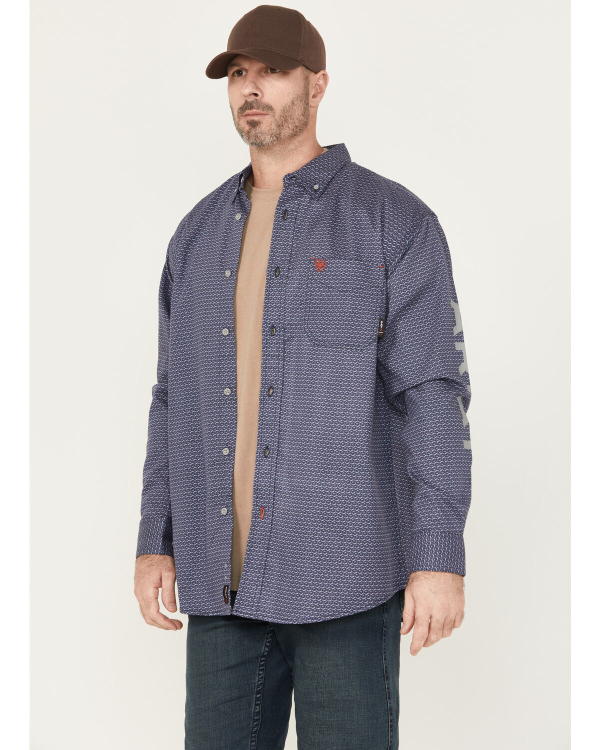 Image #1 - Ariat Men's FR Rodeo Logo Long Sleeve Button-Down Work Shirt, Navy, hi-res