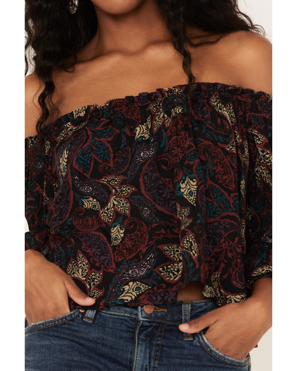 Image #3 - Shyanne Women's Paisley Print Off-Shoulder Top, Black, hi-res