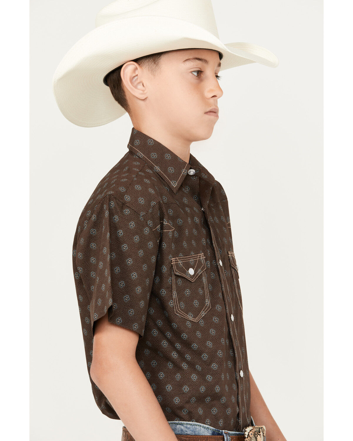 Image #2 - Rock & Roll Denim Boys' Medallion Vintage Short Sleeve Snap Western Shirt, Brown, hi-res