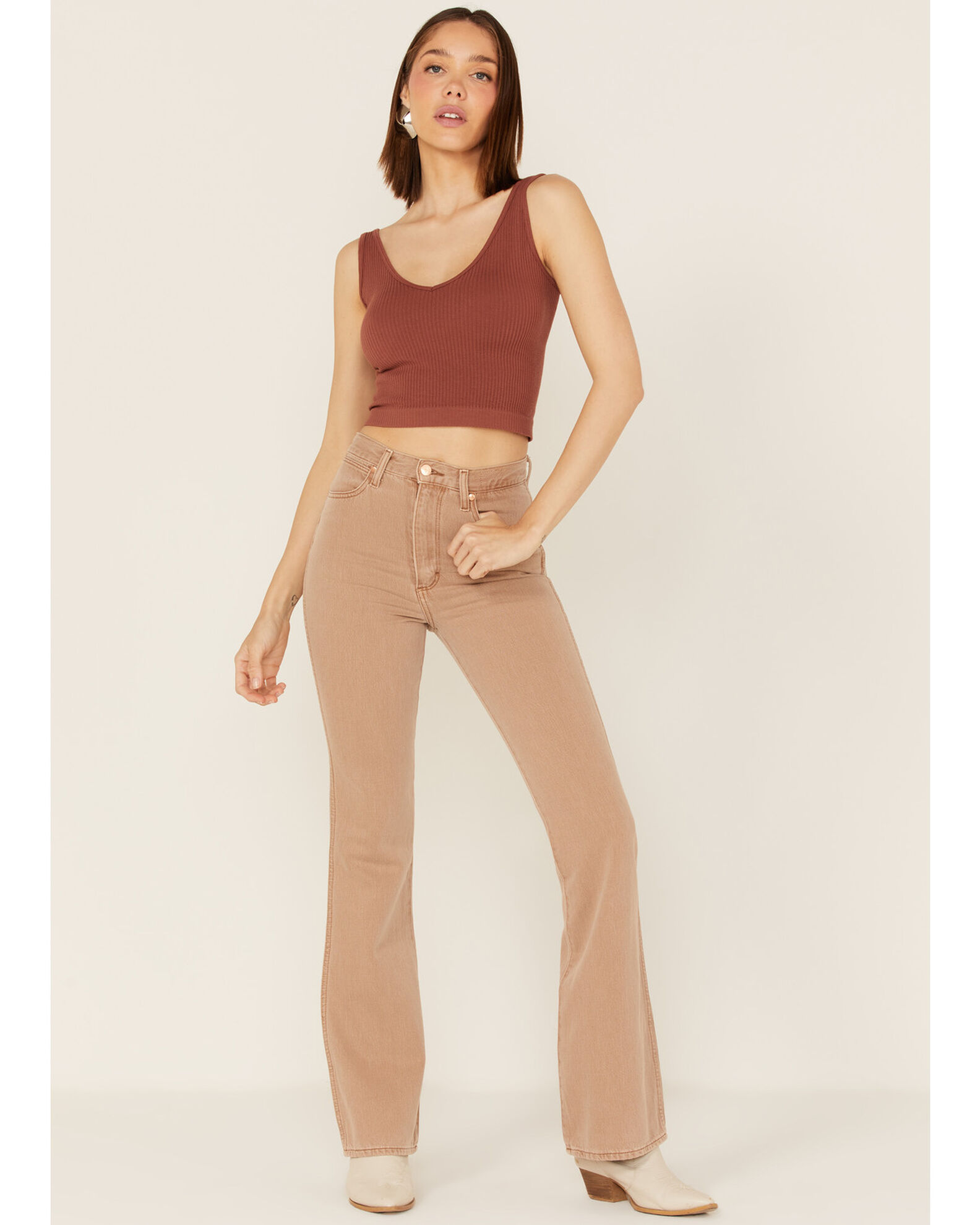 Tan top bootcut jeans