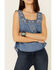 Image #5 - Wrangler Retro Women's Americana Chambray Embroidered Neck Tank Top, Blue, hi-res