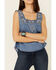 Image #5 - Wrangler Retro Women's Americana Chambray Embroidered Neck Tank Top , Blue, hi-res