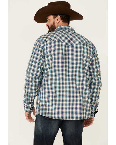 Image #4 - Cody James Men's Bonded Small Plaid Long Sleeve Snap Western Flannel Shirt , Navy, hi-res