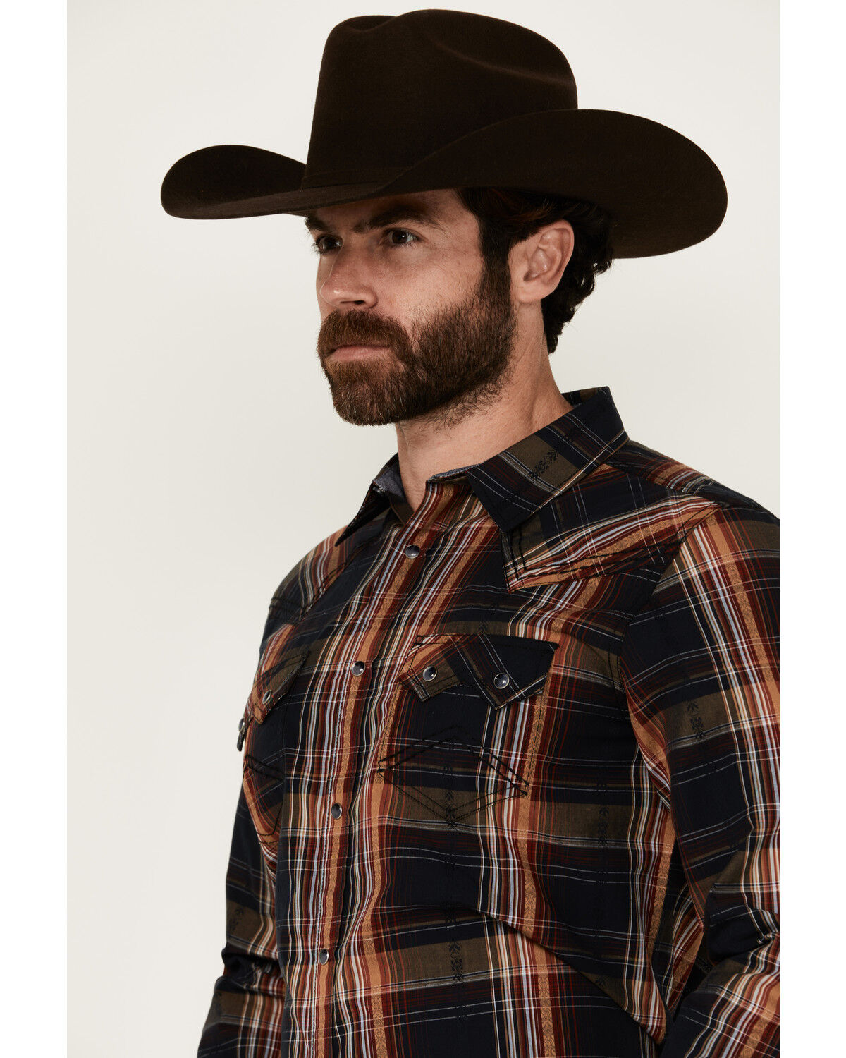Image #2 - Cody James Men's Trouble Plaid Print Long Sleeve Snap Western Shirt - Tall, Navy, hi-res