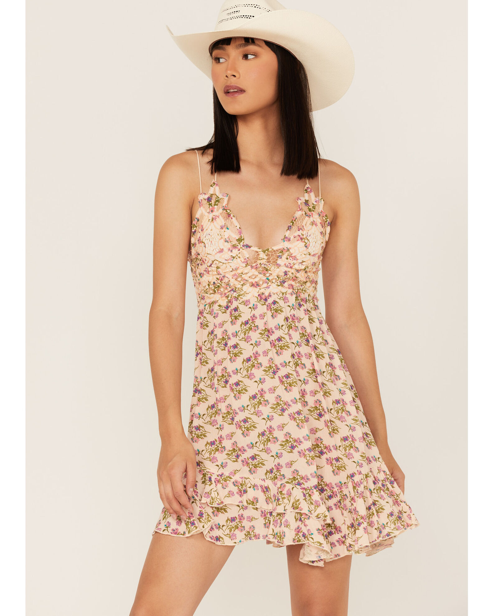 Free People Women s Adella Floral Print Sleeveless Slip Dress