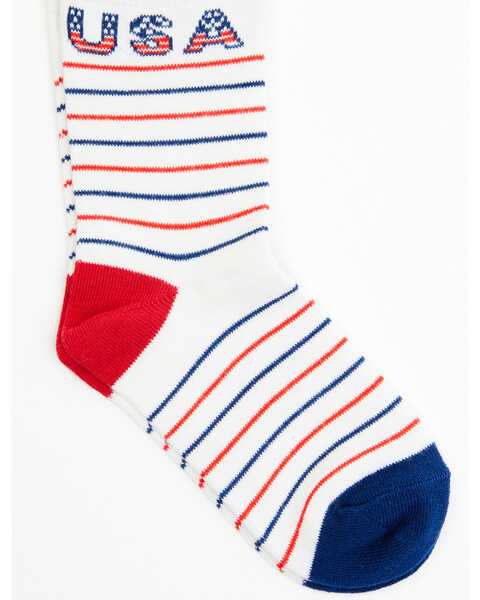 RANK 45® Girls' Striped USA Crew Socks, Red/white/blue, hi-res