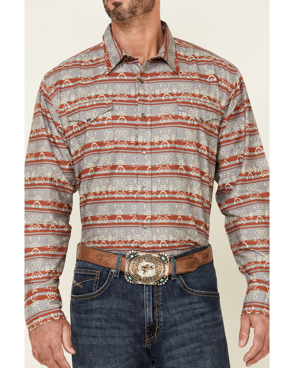 Image #3 - Roper Men's Gray Southwestern Blanket Stripe Long Sleeve Pearl Snap Western Shirt, Grey, hi-res