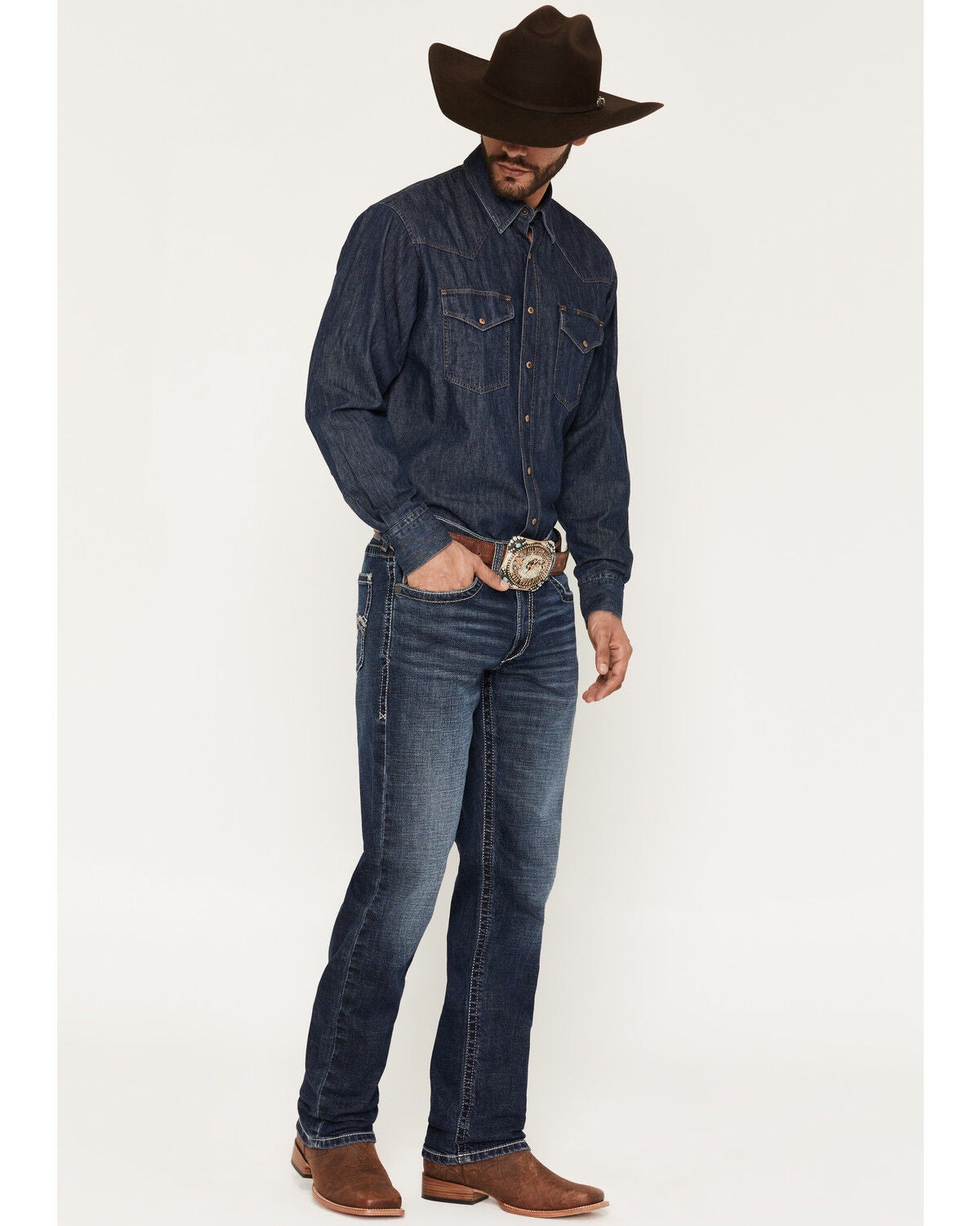 Image #1 - Ariat Men's M4 Harlan Landon Dark Wash Relaxed Straight Stretch Denim Jeans, Dark Wash, hi-res