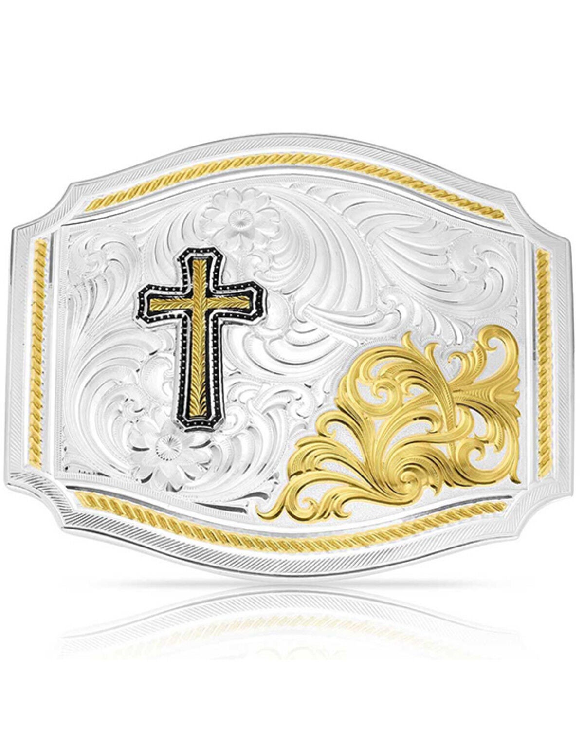 Image #1 - Montana Silversmiths Men's Two-Toned Cross Belt Buckle, Silver, hi-res