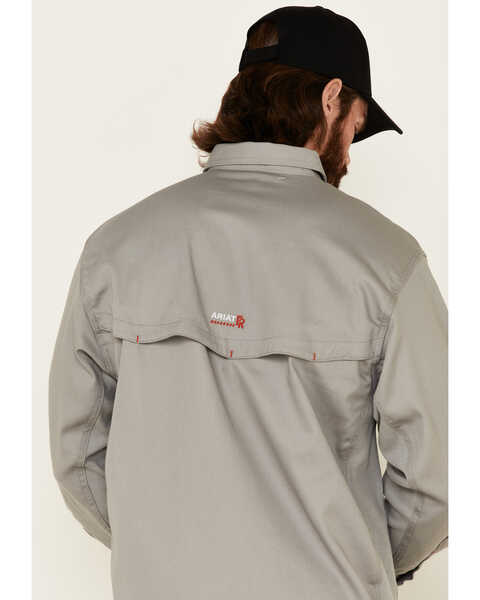 Ariat Men's FR Solid Vent Long Sleeve Work Shirt, Silver, hi-res