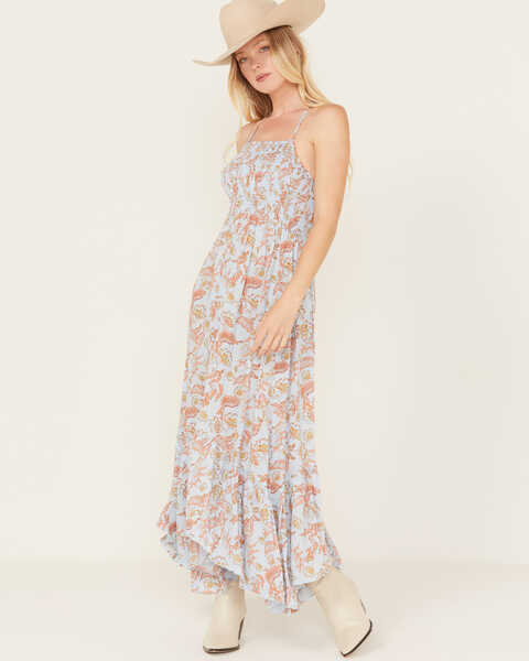 Free People Women's Heat Wave Floral Print Maxi Dress , Light Blue, hi-res