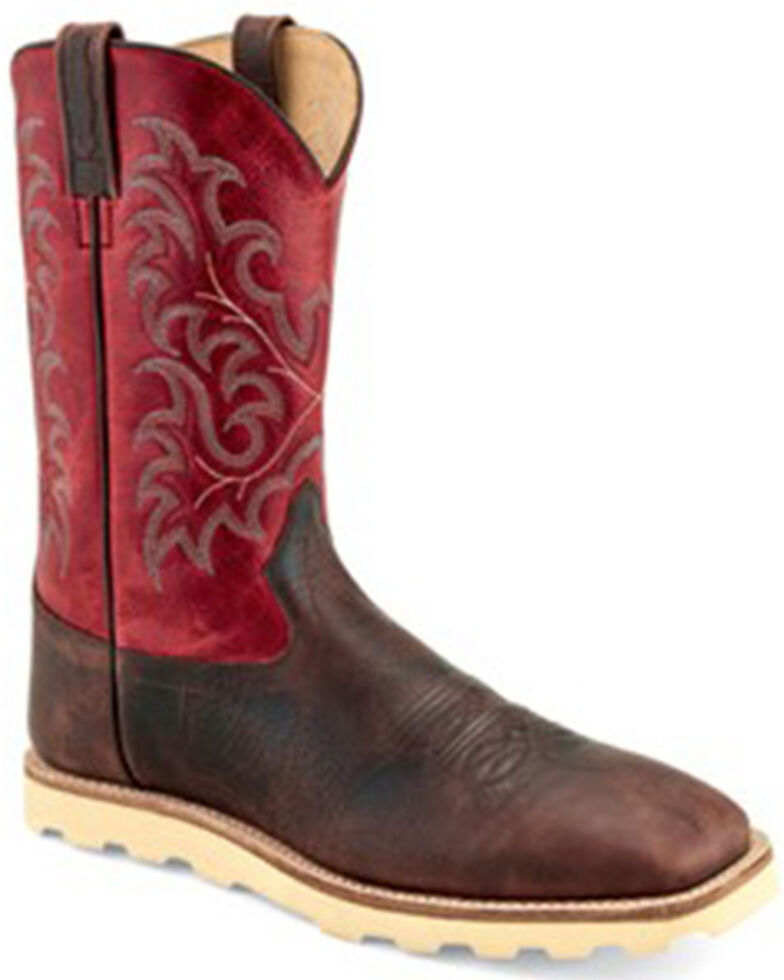 Old West Men's Red Shaft Western Boots - Wide Square Toe, Red, hi-res