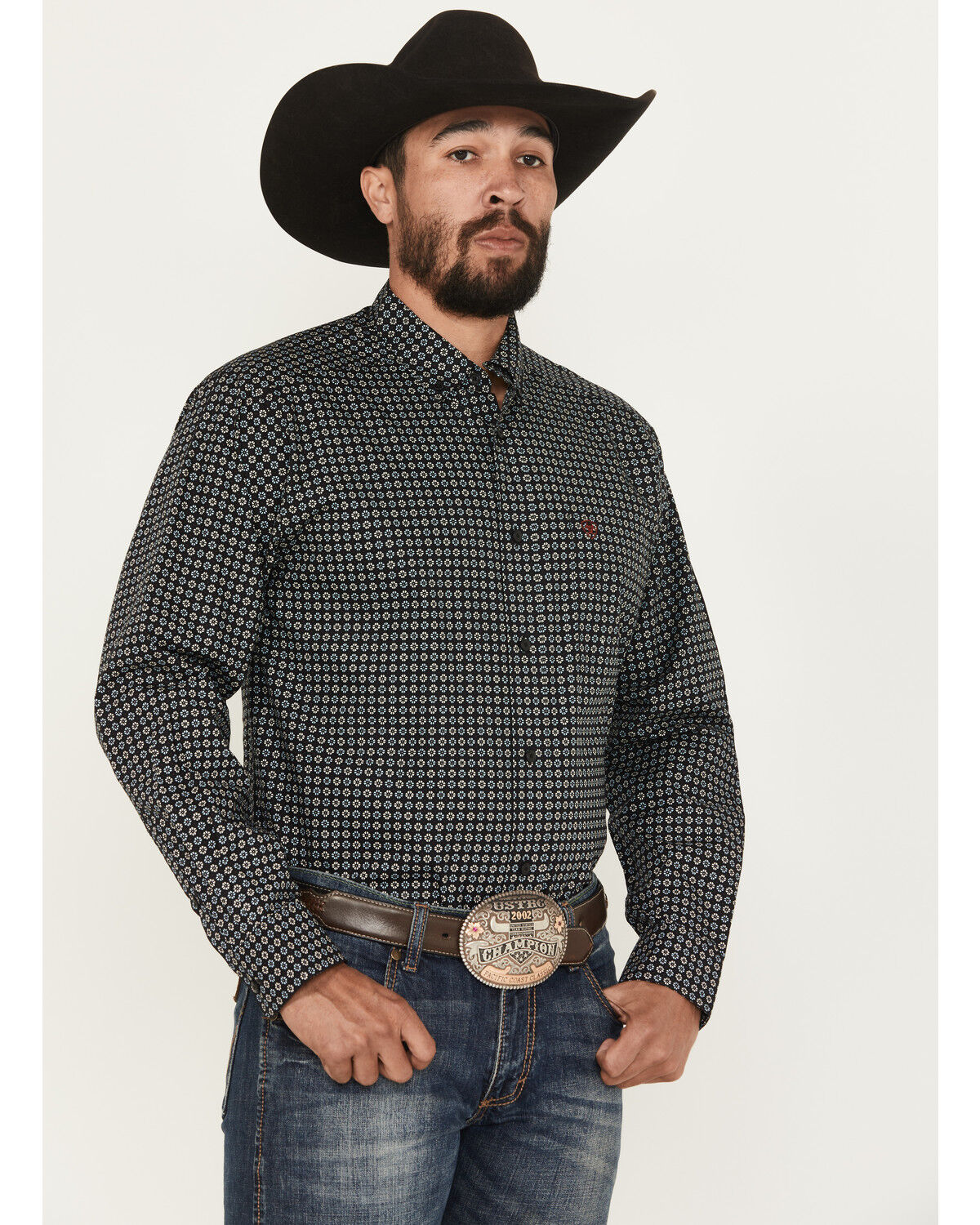Image #1 - Ariat Men's Gustav Geo Print Long Sleeve Button-Down Western Shirt, Black, hi-res