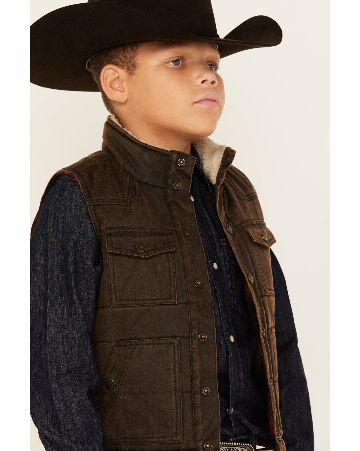 Image #2 - Cody James Boys' Slick Oil Skin Vest, Dark Brown, hi-res