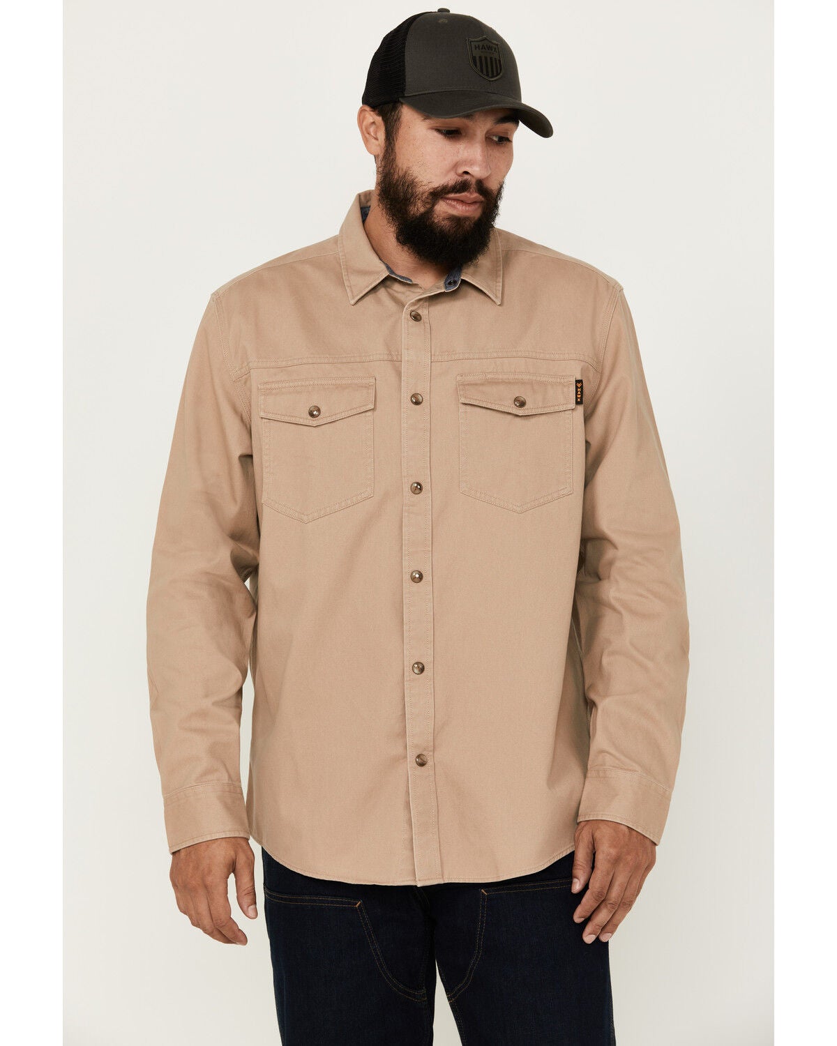Hawx Men's All Out Woven Solid Long Sleeve Snap Work Shirt - Big, Khaki, hi-res